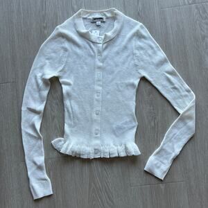 J Crew Ruffle Trim Cotton Gauze Cardigan Womens XS Sheer Stretchy White